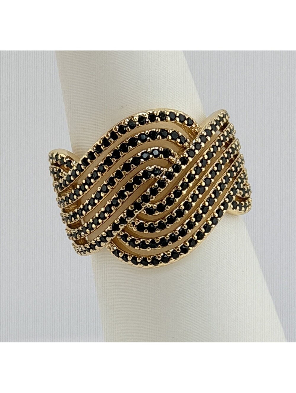 Bomb Party Ring Sz 7 "Dazzling Defiance" Black Onyx on Yellow Gold